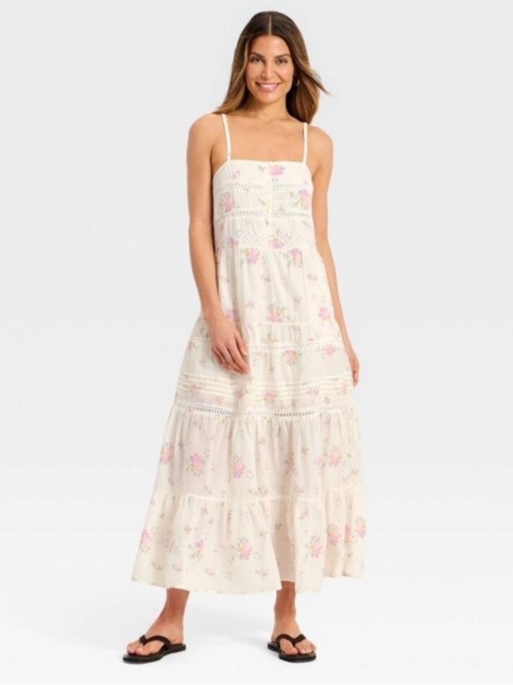 Cream floral Lace Maxi A-Line Dress - Universal Thread XS- NWT- 100% cotton